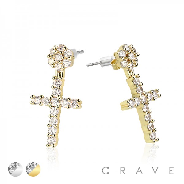 CROSS DESIGN PAIR OF MICROPAVED STAINLESS STEEL PIN EARRING